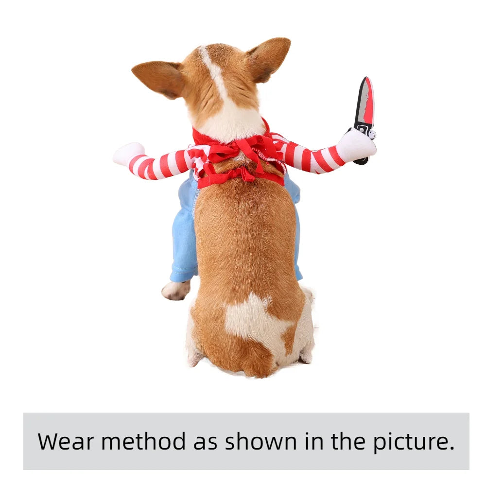 Funny Halloween Dog Clothes for Small Medium Dogs Knife Holding Cosplay Pets Costume Cute Party Cat Dressed Up Chihuahua Outfits